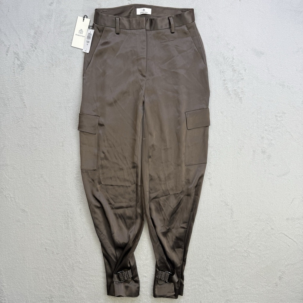 Aritzia Babaton Pants Womens Size 2 Brown Refined Satin High Waisted Cargo - Picture 1 of 12